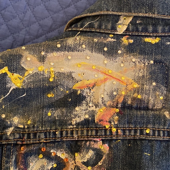 Salvatore Principe artist custom Swarovski crystal hand painted denim jacket M - Picture 5 of 10